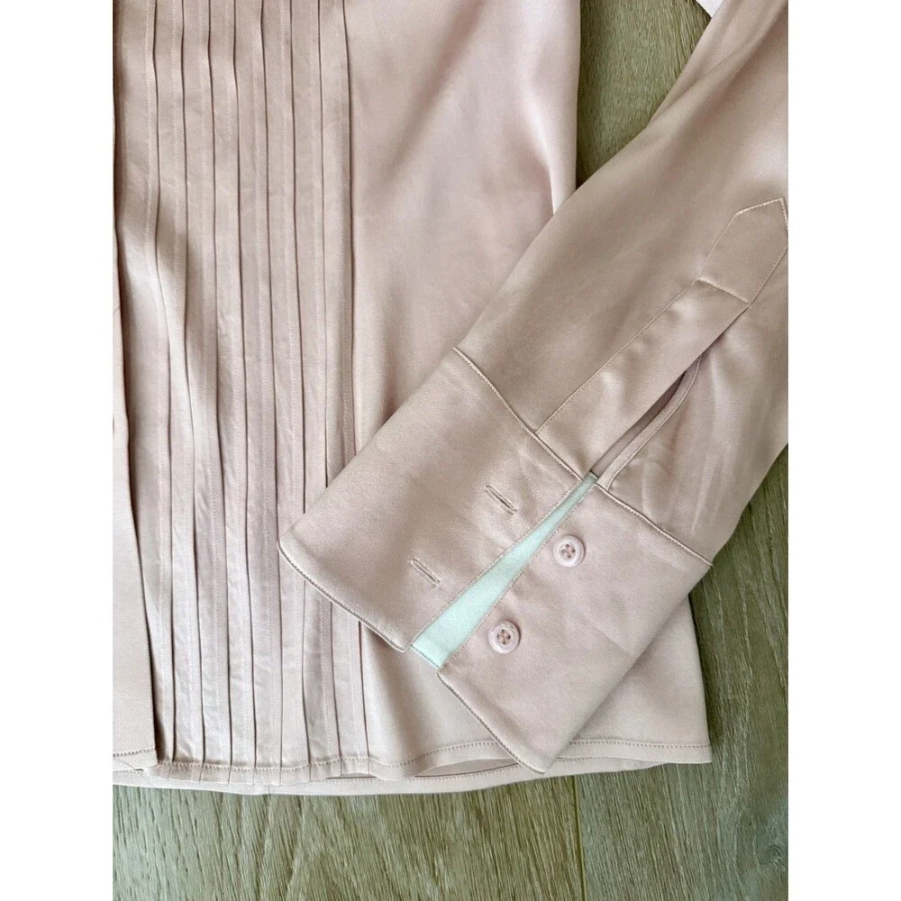 St John Vintage Silk Rose Pleated Button Up Blouse Size 16